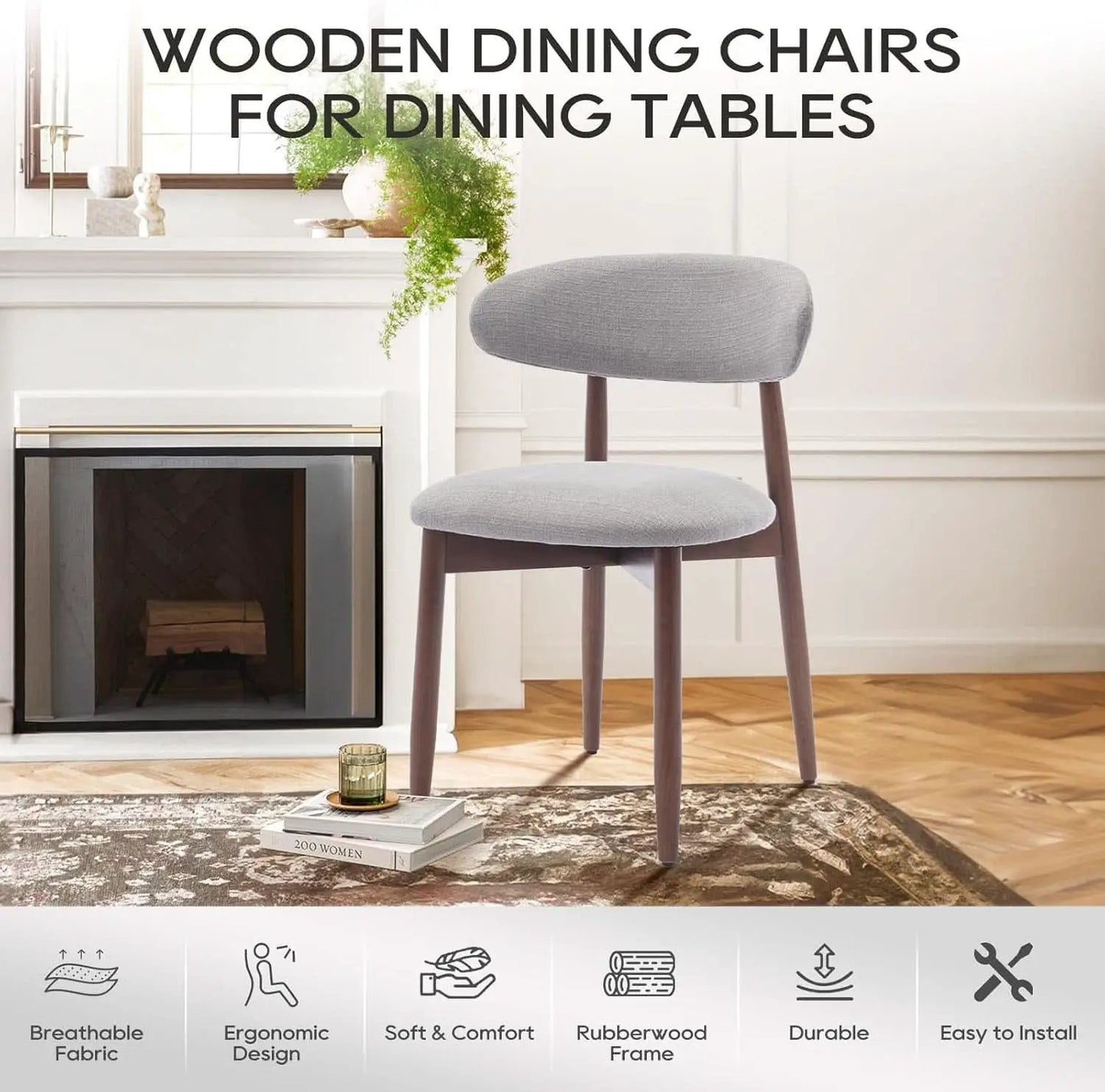 Wooden Dining Chairs Set Of 6 With Light Grey Upholstery from PriceLows™