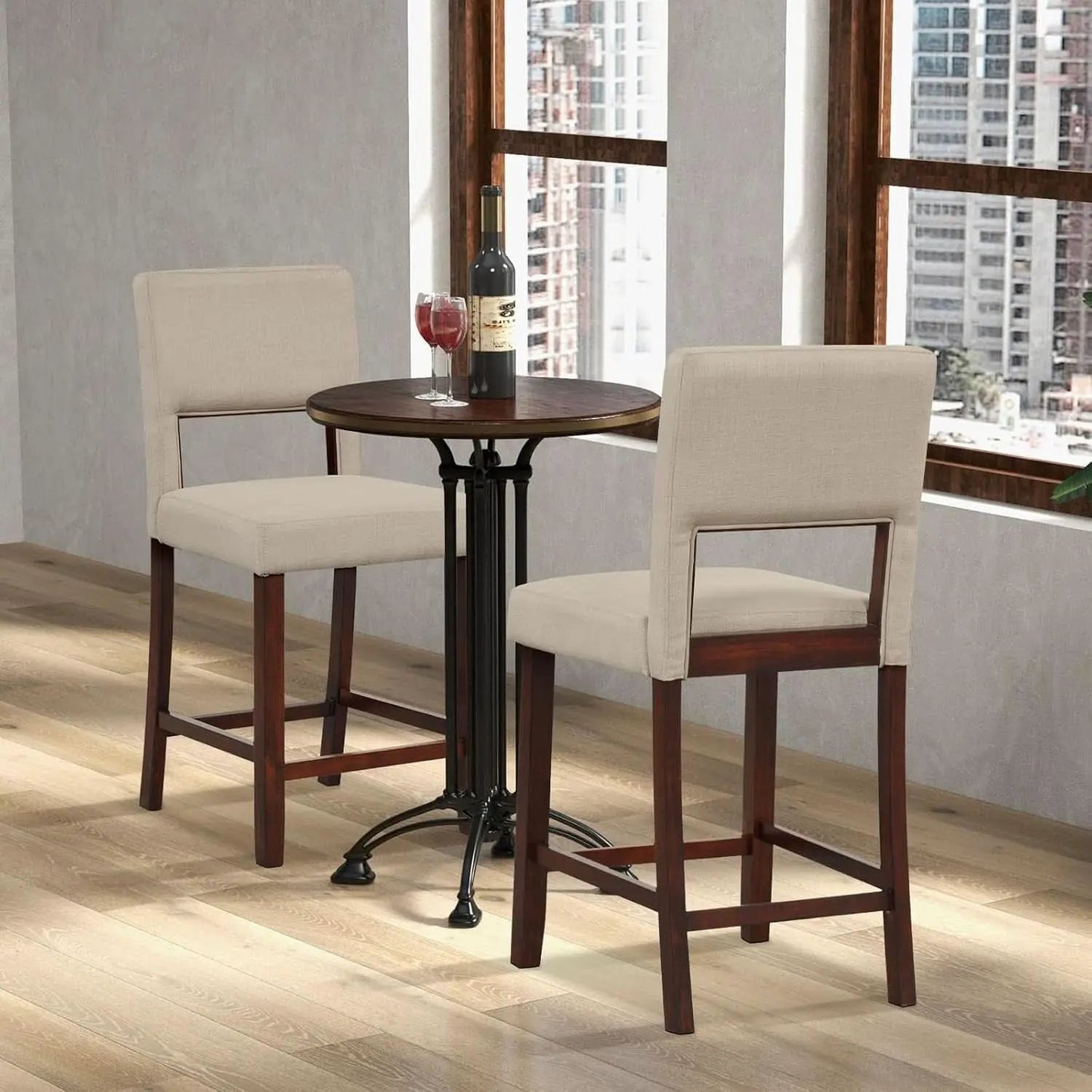 24.5 Inch Counter Height Bar Stools Set Of 4 With Back Upholstered Beige Linen For Kitchen Island from PriceLows™