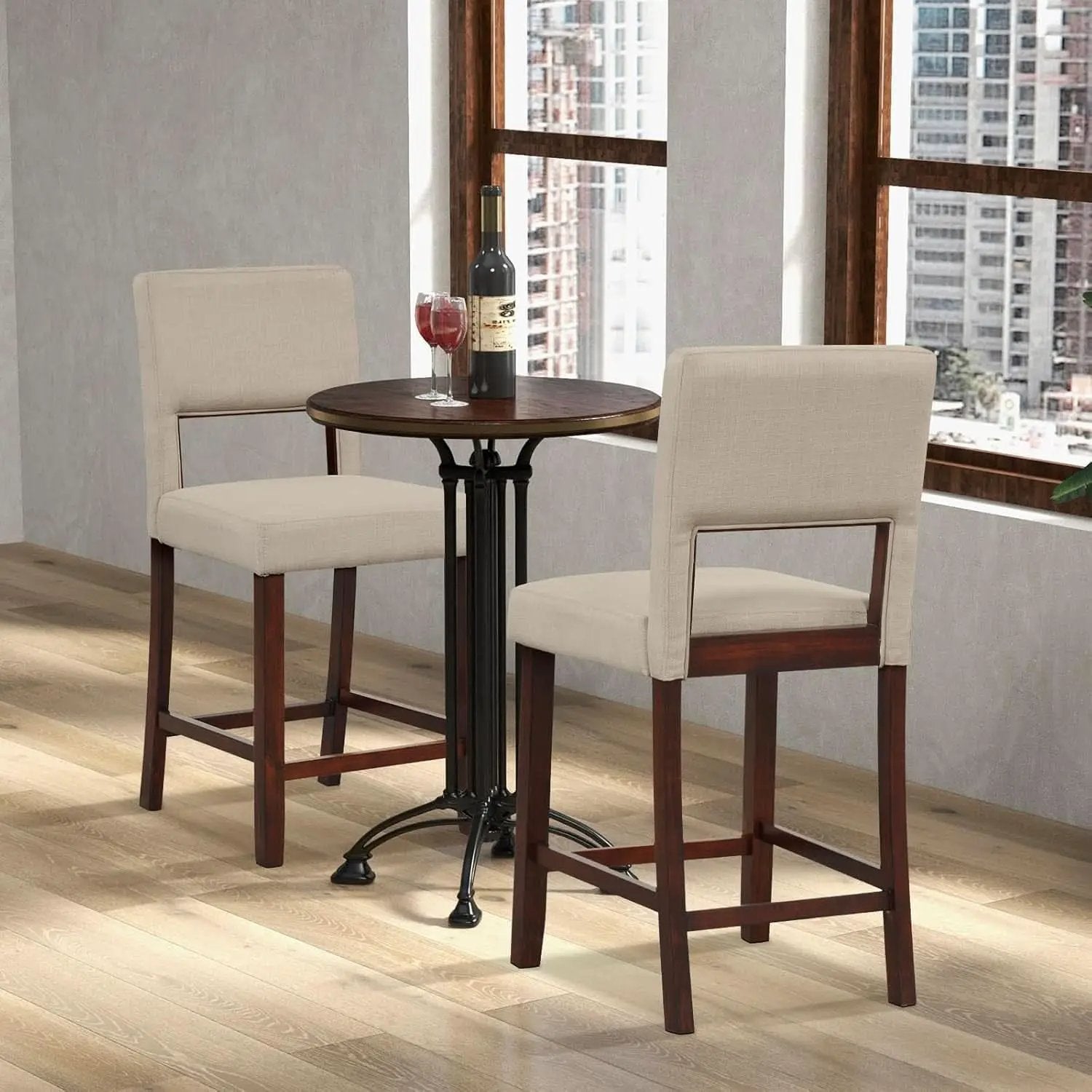 24.5 Inch Counter Height Bar Stools Set Of 4 With Back Upholstered Beige Linen For Kitchen Island from PriceLows™