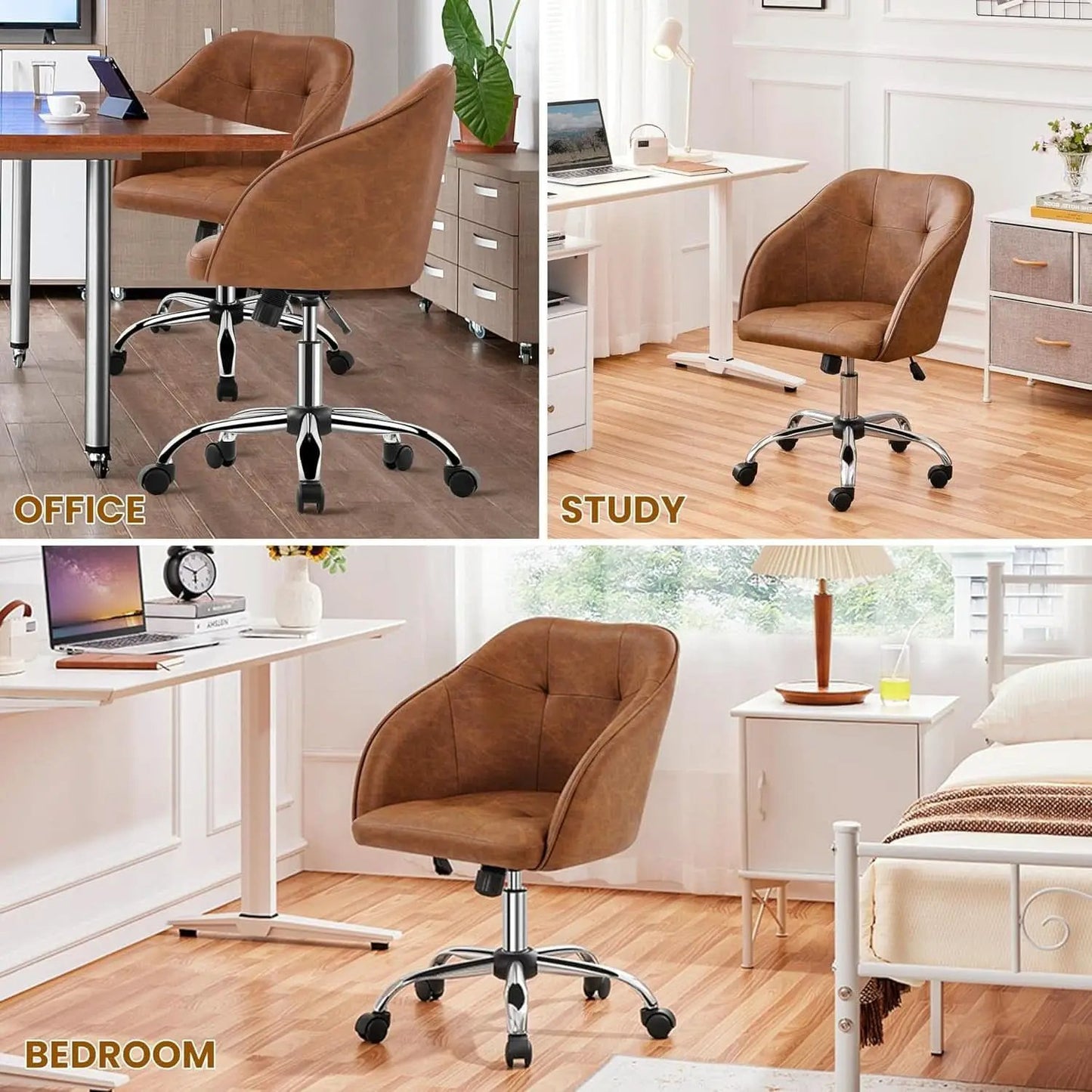 Brown Faux Leather Desk Chair With Adjustable Tilt from PriceLows™
