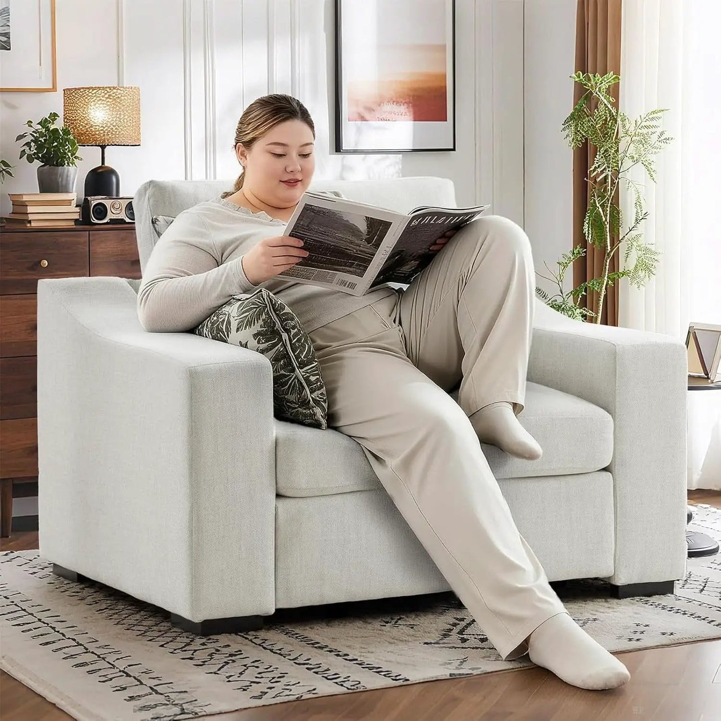 47 Inch Wide Ivory Upholstered Contemporary Armchair from PriceLows™