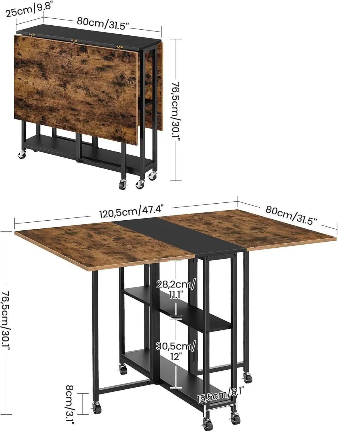 Rustic Brown Expandable Folding Dining Table With 6 Wheels from PriceLows™