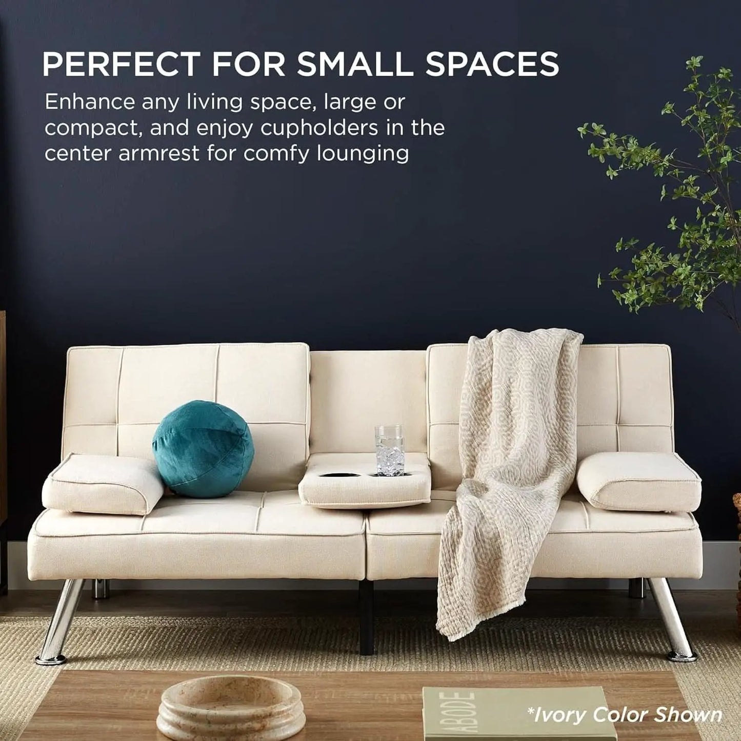 Linen Folding Futon Sofa Bed Aqua With Removable Armrests from PriceLows™