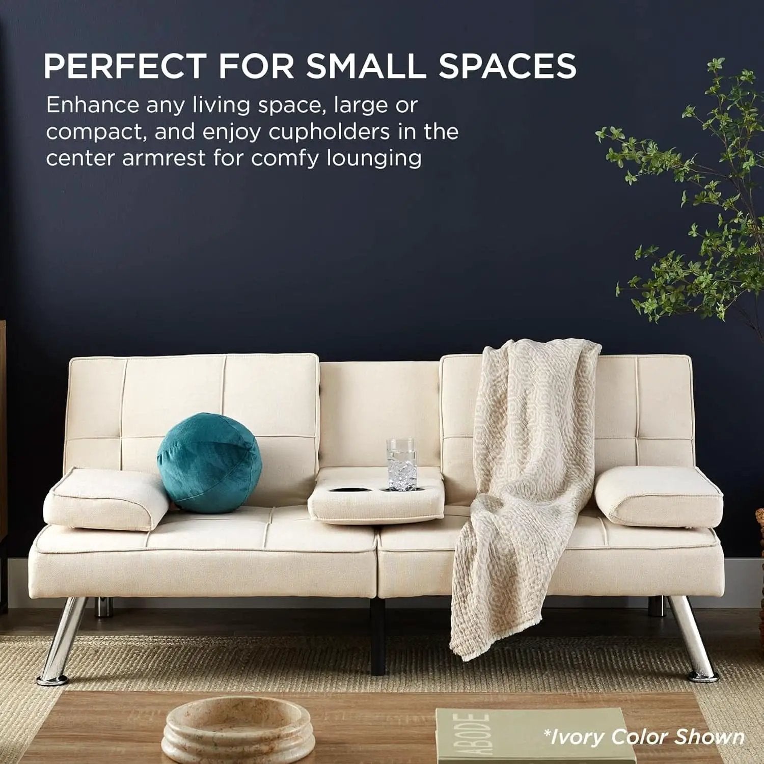 Linen Folding Futon Sofa Bed Aqua With Removable Armrests from PriceLows™