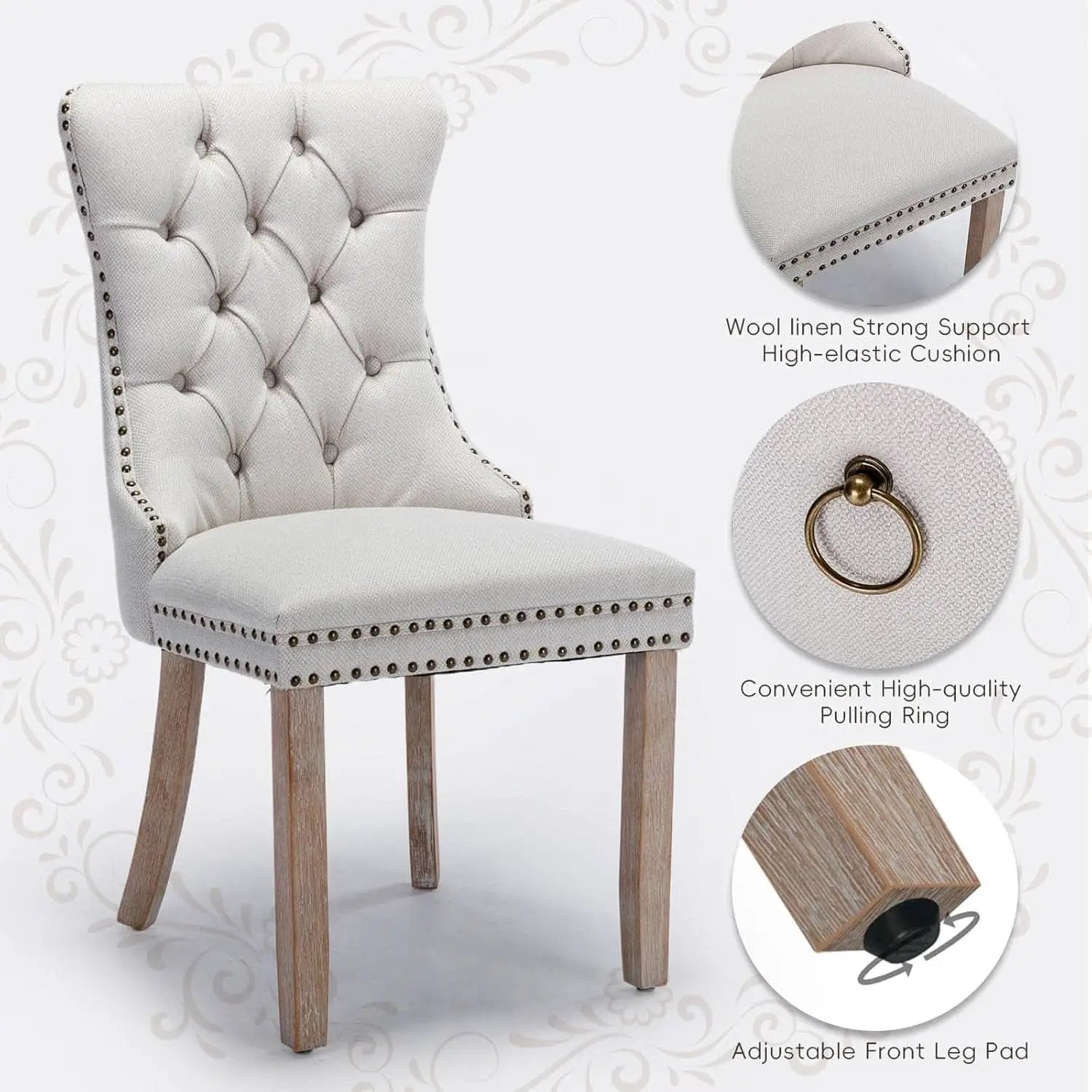 Beige Linen Dining Chairs Set Of 4 With Nailhead Trim from PriceLows™