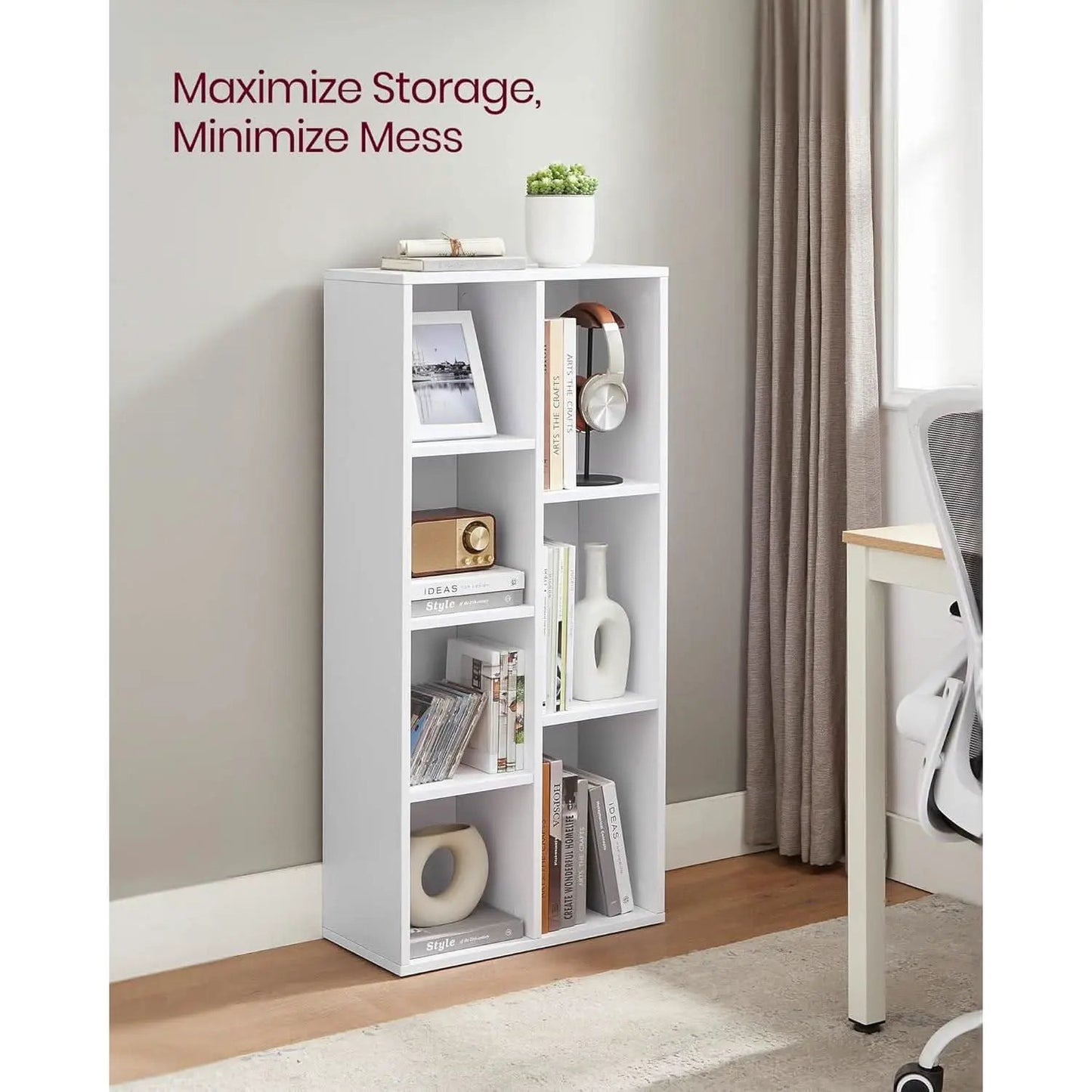 White 7 Compartment Bookcase Shelving Unit For Living Room And Home Office from PriceLows™