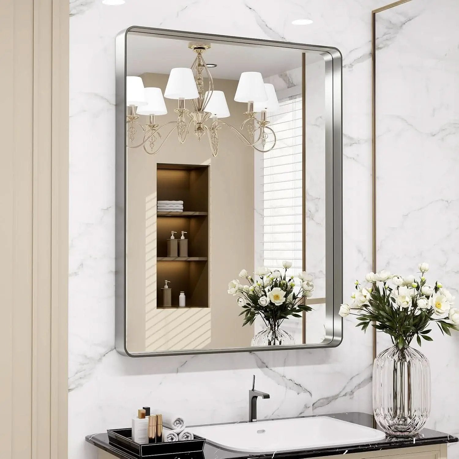 22x30 Inch Brushed Nickel Bathroom Mirror Anti Rust from PriceLows™