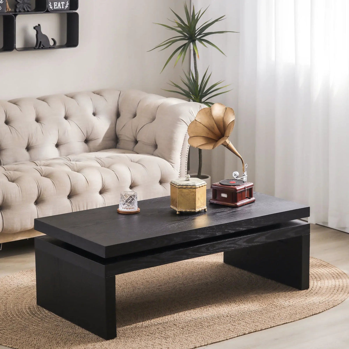 Rectangular Center Table | Solid Engineered Wood | Layered Silhouette | Distinctive Wood Grain
