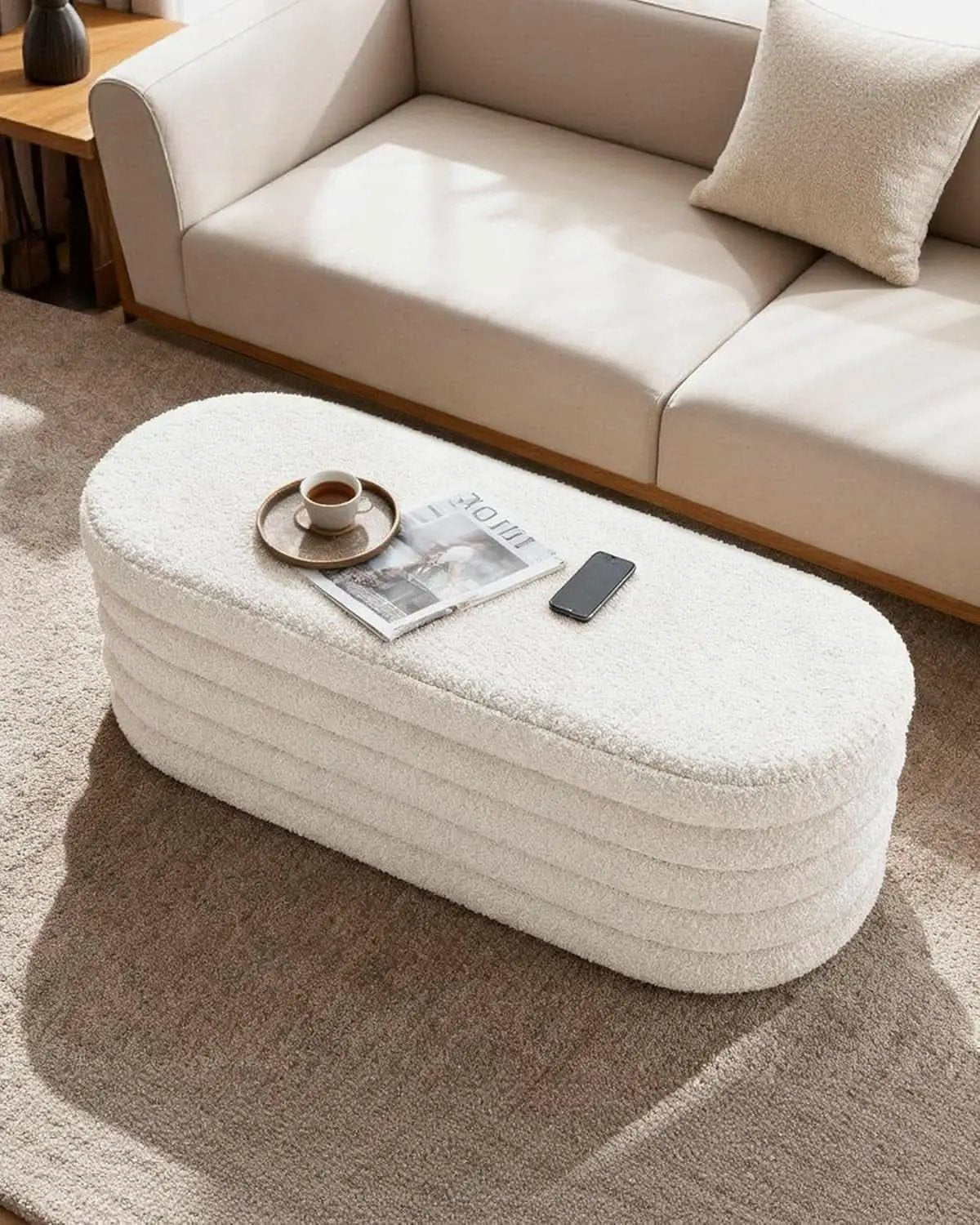 43 Inch SherpaWhite Upholstered Storage Ottoman Bench from PriceLows™