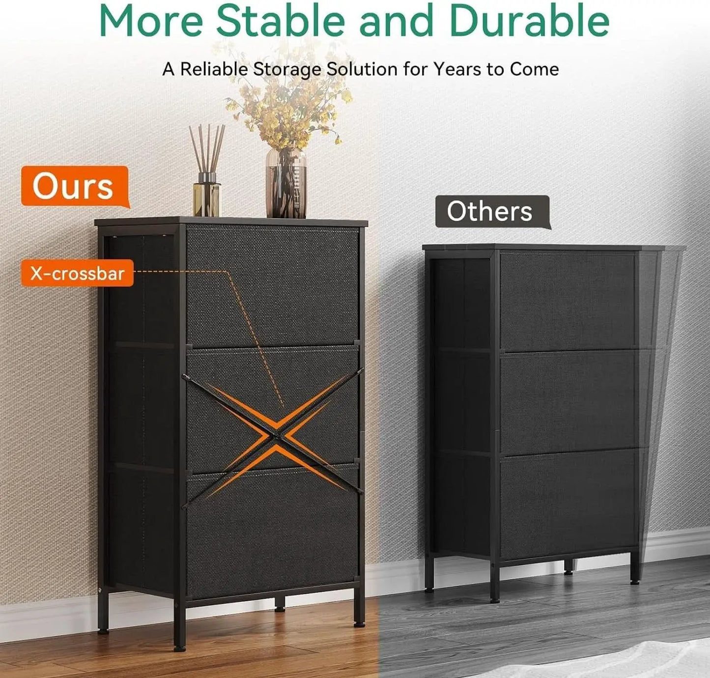 Black 3 Drawer Dresser Nightstand For Bedroom Compact from PriceLows™