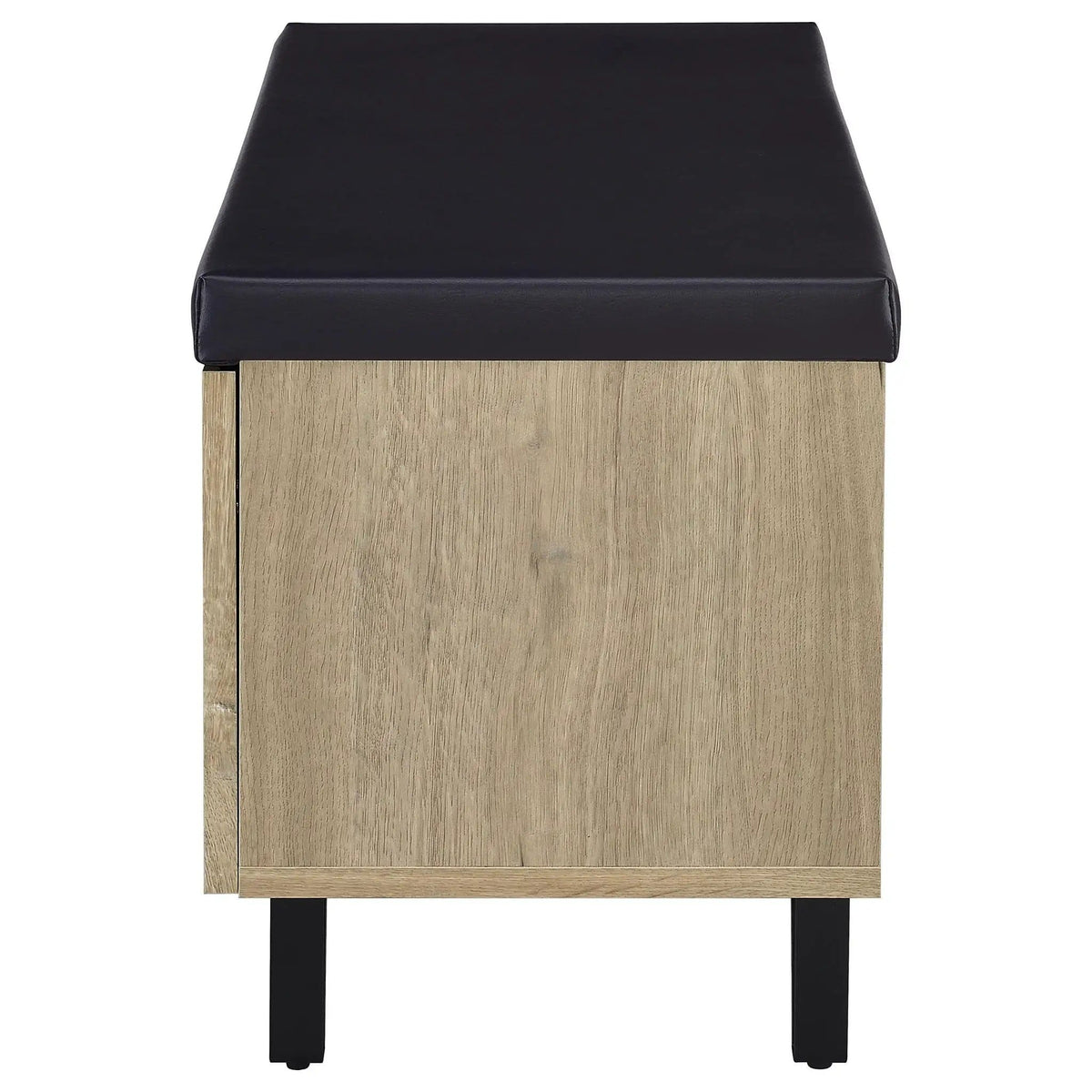 Brixton 2-door Padded Entryway Shoe Storage Bench White Shoe Cabinet | 31.5 x 15 x 19 in | Faux Leather & Metal | Oak