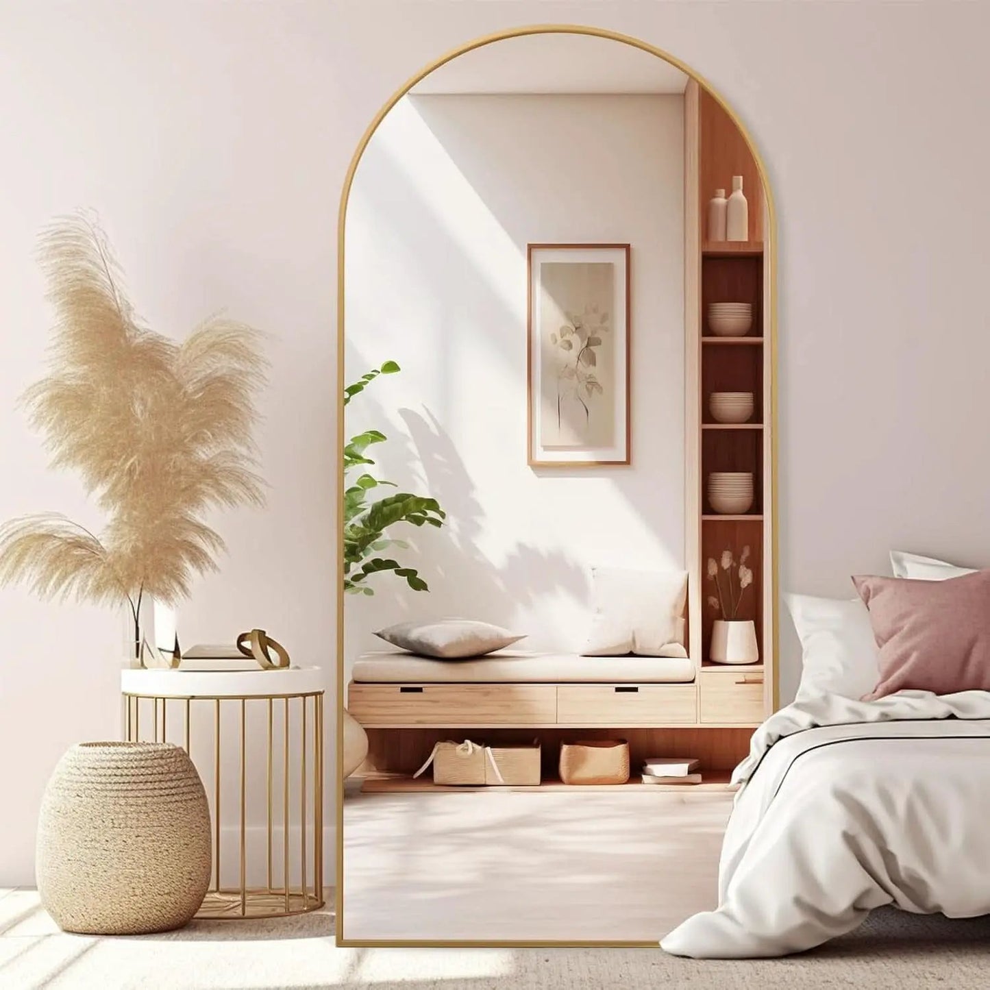 Arched Full Length Mirror 71x32 Inches Gold Aluminum Floor from PriceLows™