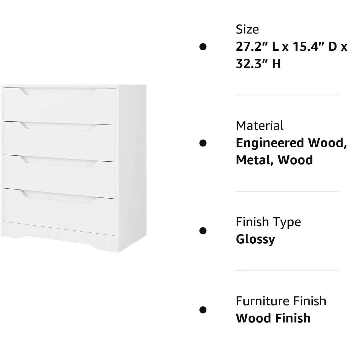 White 4 Drawer Dresser for Bedroom Storage and Clothing Organizer from PriceLows™