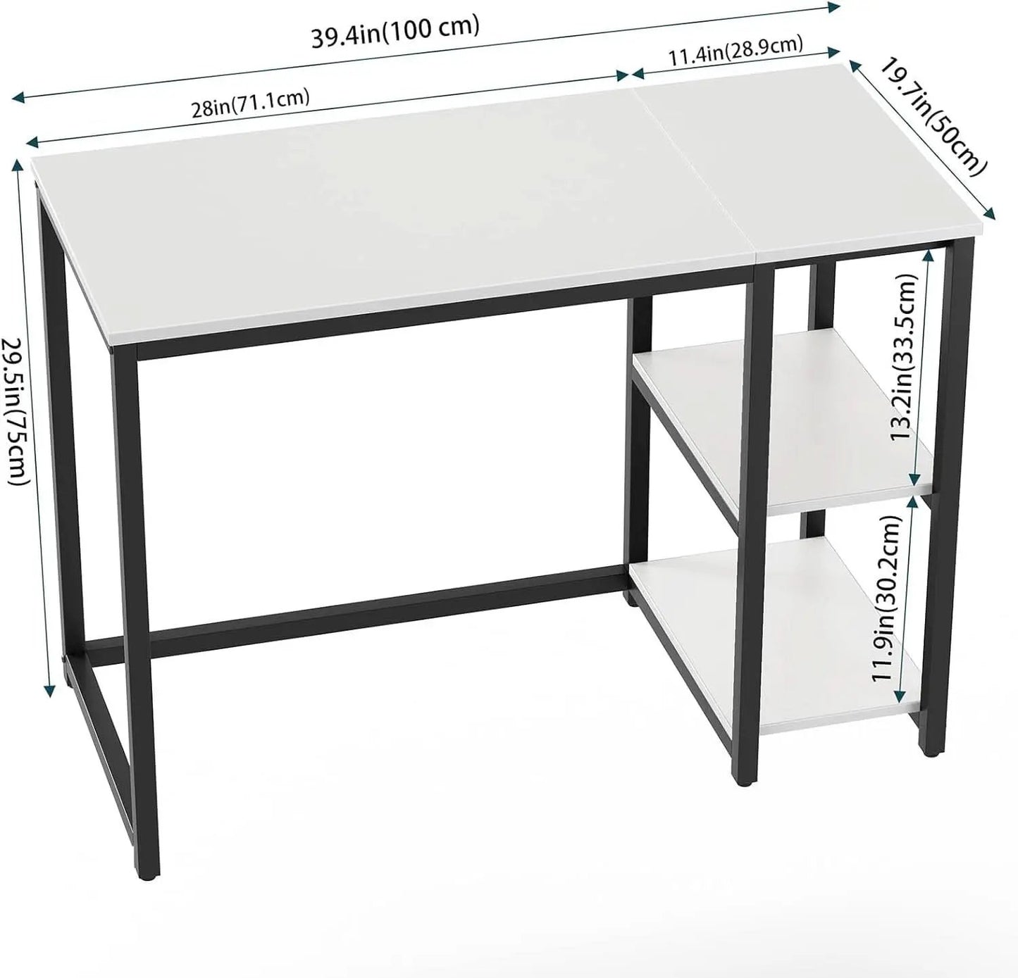 40 Inch White Computer Desk With 2 Tier Shelves Home Office from PriceLows™