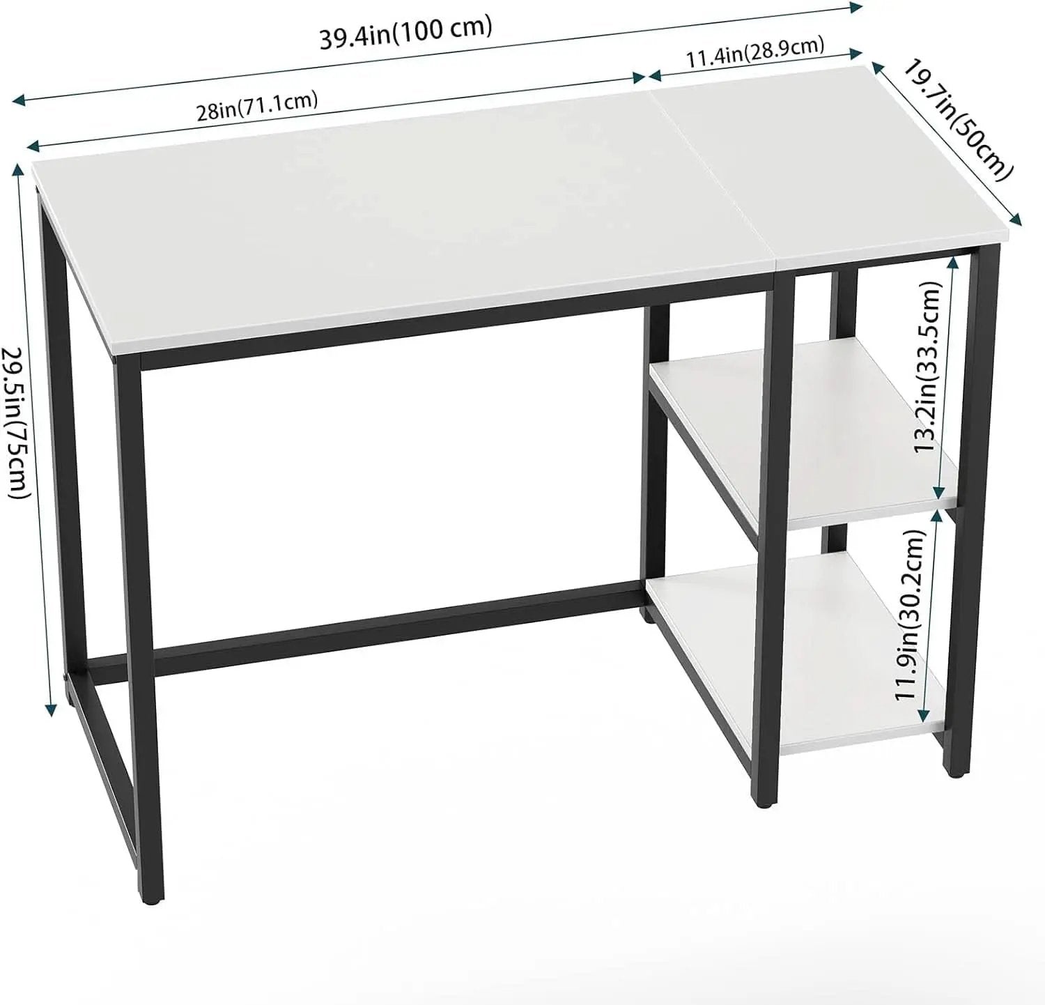 40 Inch White Computer Desk With 2 Tier Shelves Home Office from PriceLows™