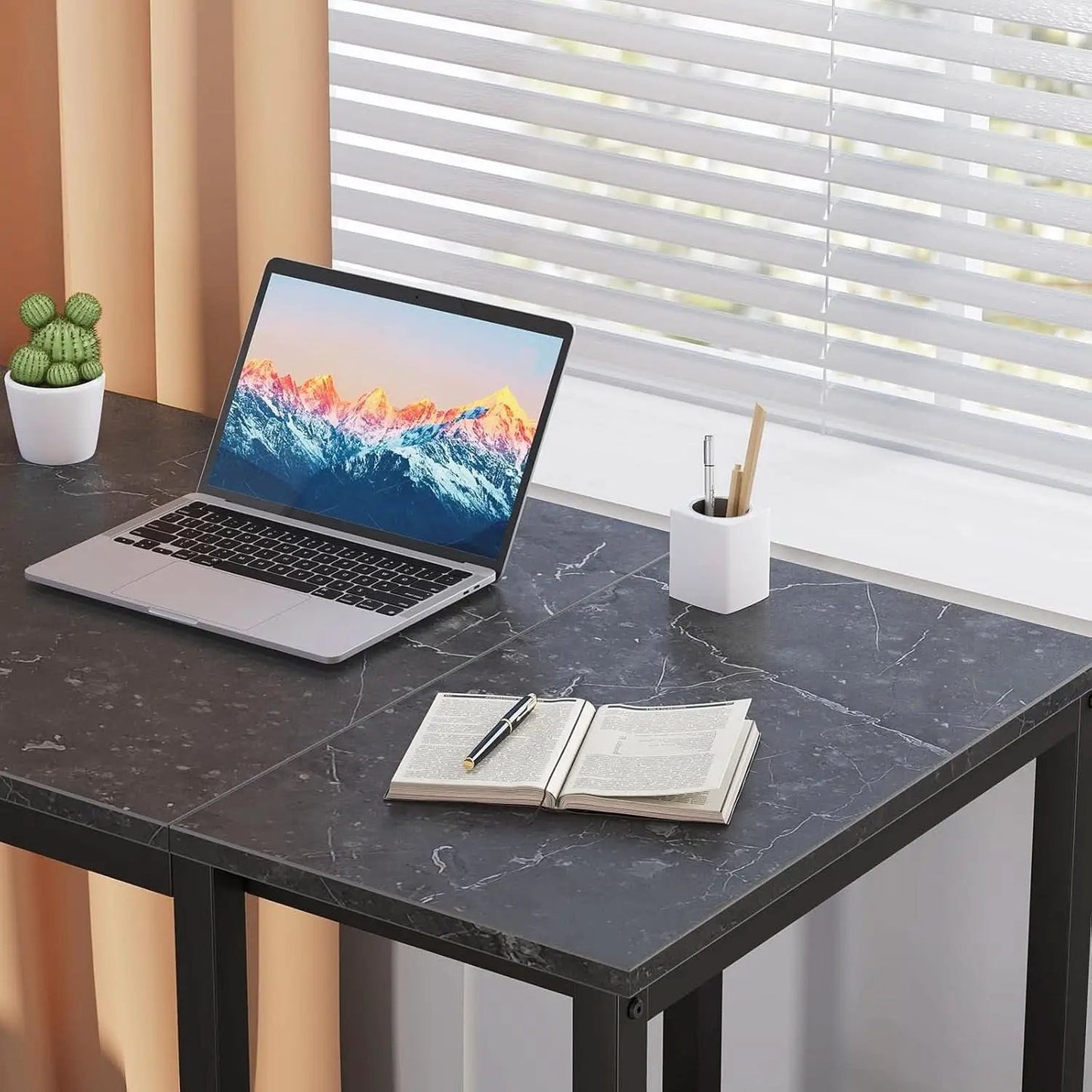40 Inch Computer Desk With Two Tier Shelves Black Marbling from PriceLows™