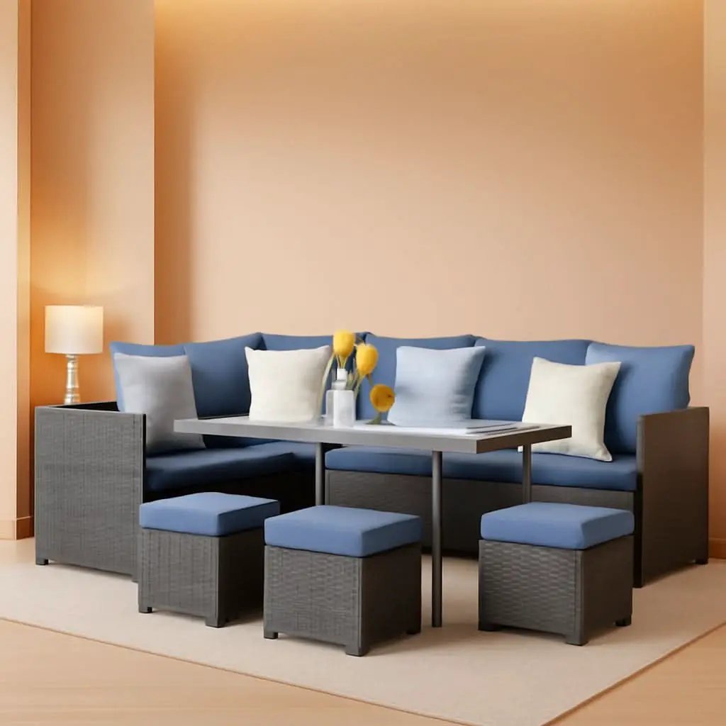 Blue 7 Piece Outdoor Patio Furniture Set With Table Chairs from PriceLows™