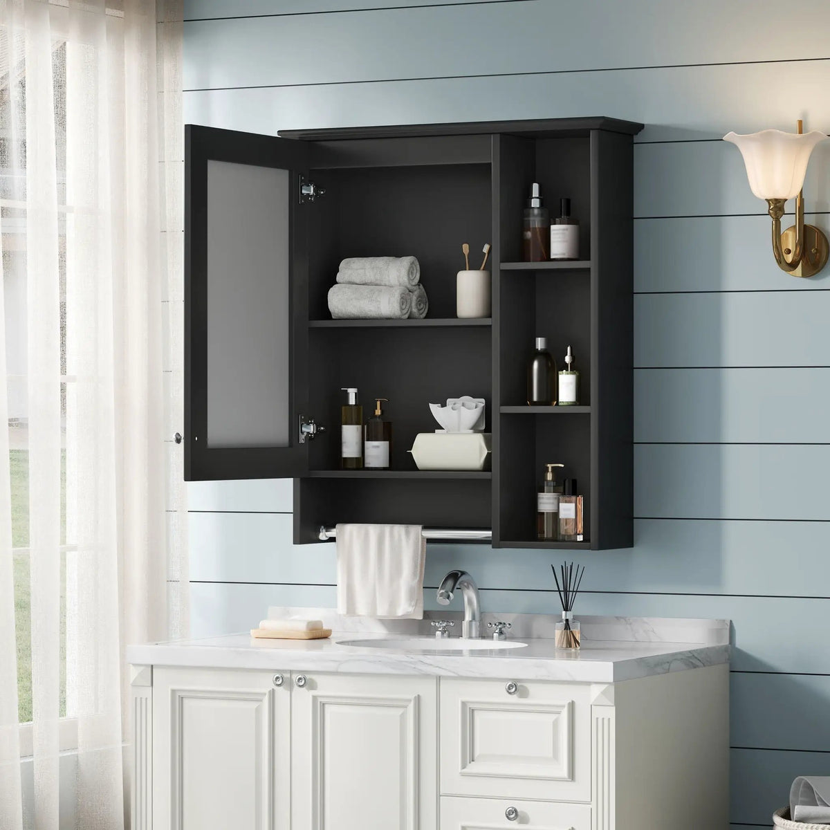 3-In-1 Bathroom Mirror Cabinet | Adjustable Shelf | Towel Bar | Full-Length Mirror