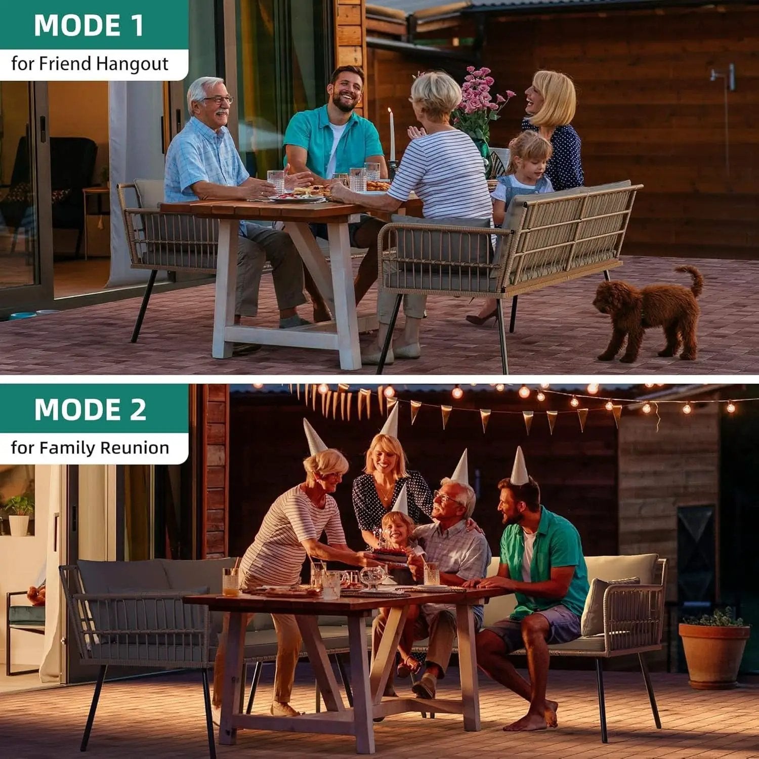4 Piece Outdoor Wicker Patio Set Grey Memory Foam Cushions from PriceLows™