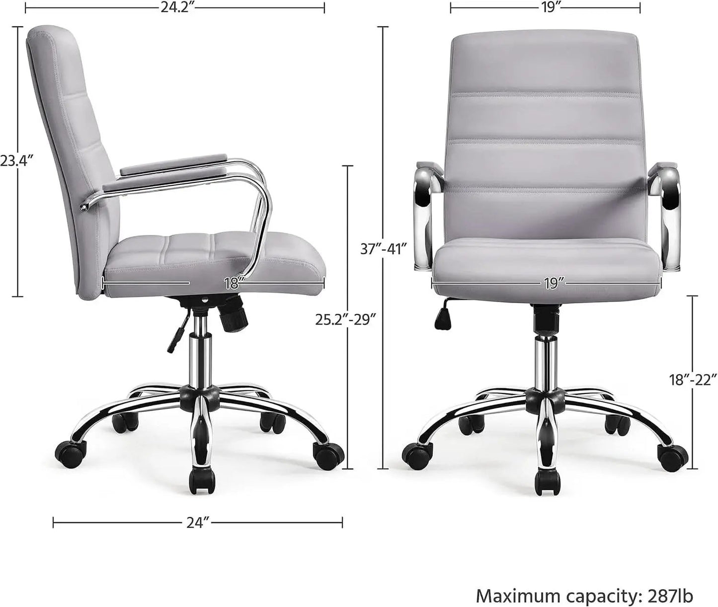 Mid Back Office Chair With Arms Gray Height Adjustable from PriceLows™