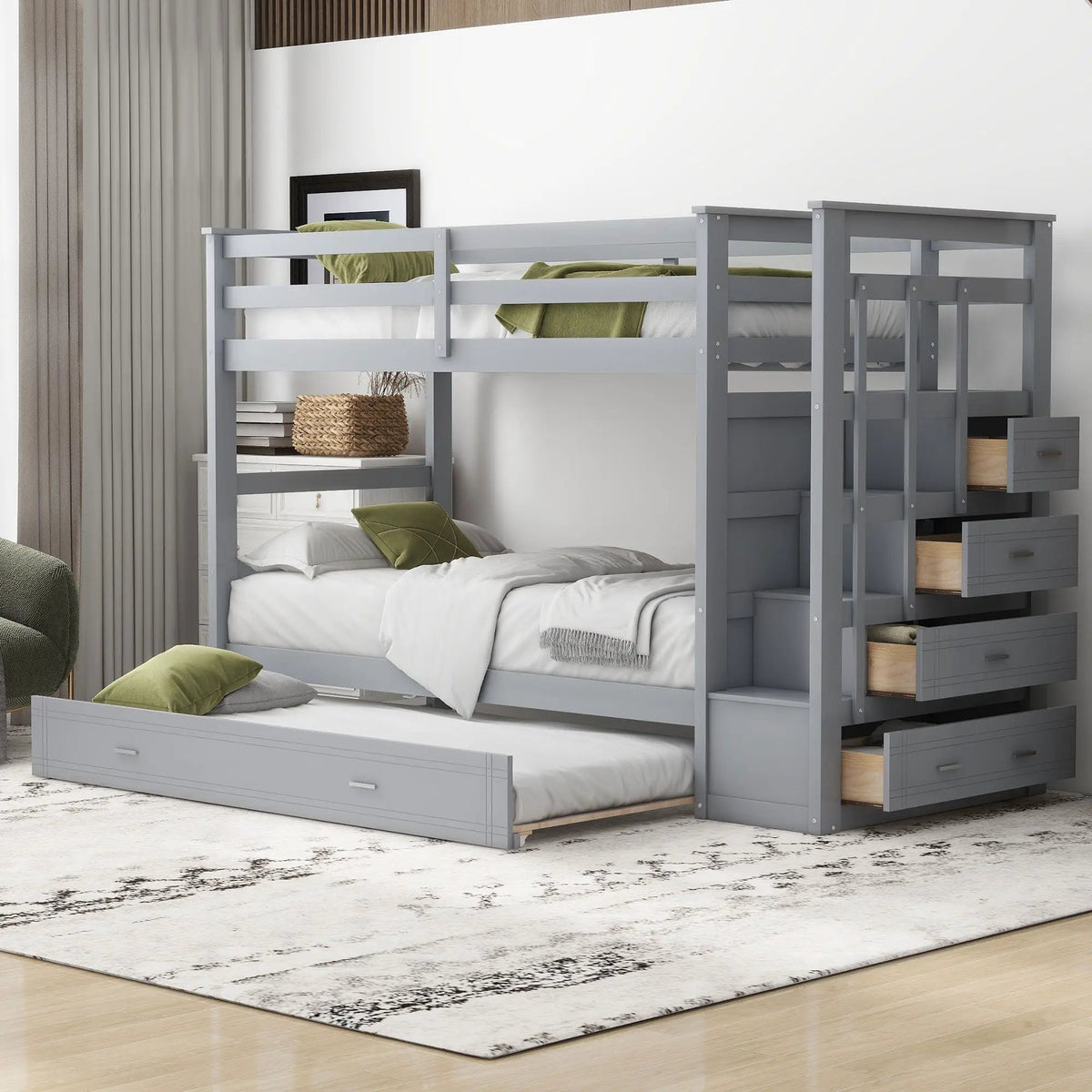 Bunk Bed With Trundle | Storage Staircase | Space Maximizing Design | Durable Construction
