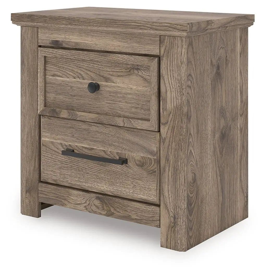 Rusticott Two Drawer Night Stand Nightstands w/ Charging Station | 26.1 x 16.06 x 25.35 in | Engineered Wood & Linen | Brown