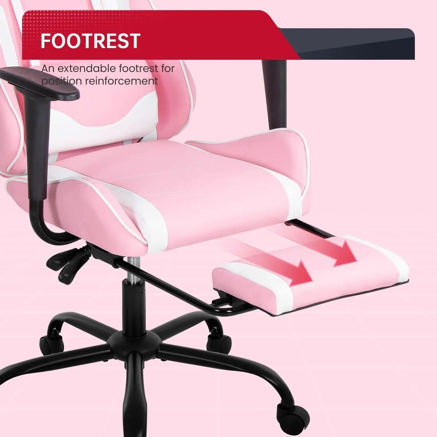 Pink PC Gaming Chair With Lumbar Support For Home Office from PriceLows™
