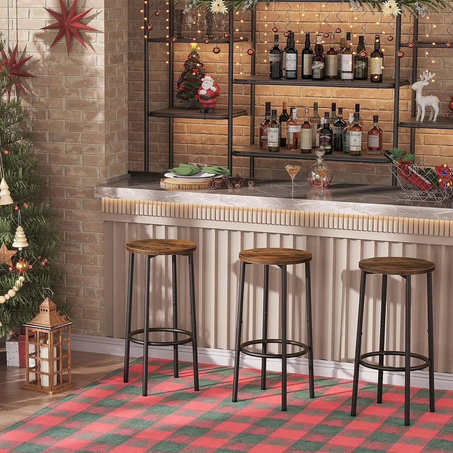 Bar Height Stools Set Of 2 With Footrest Rustic Brown from PriceLows™