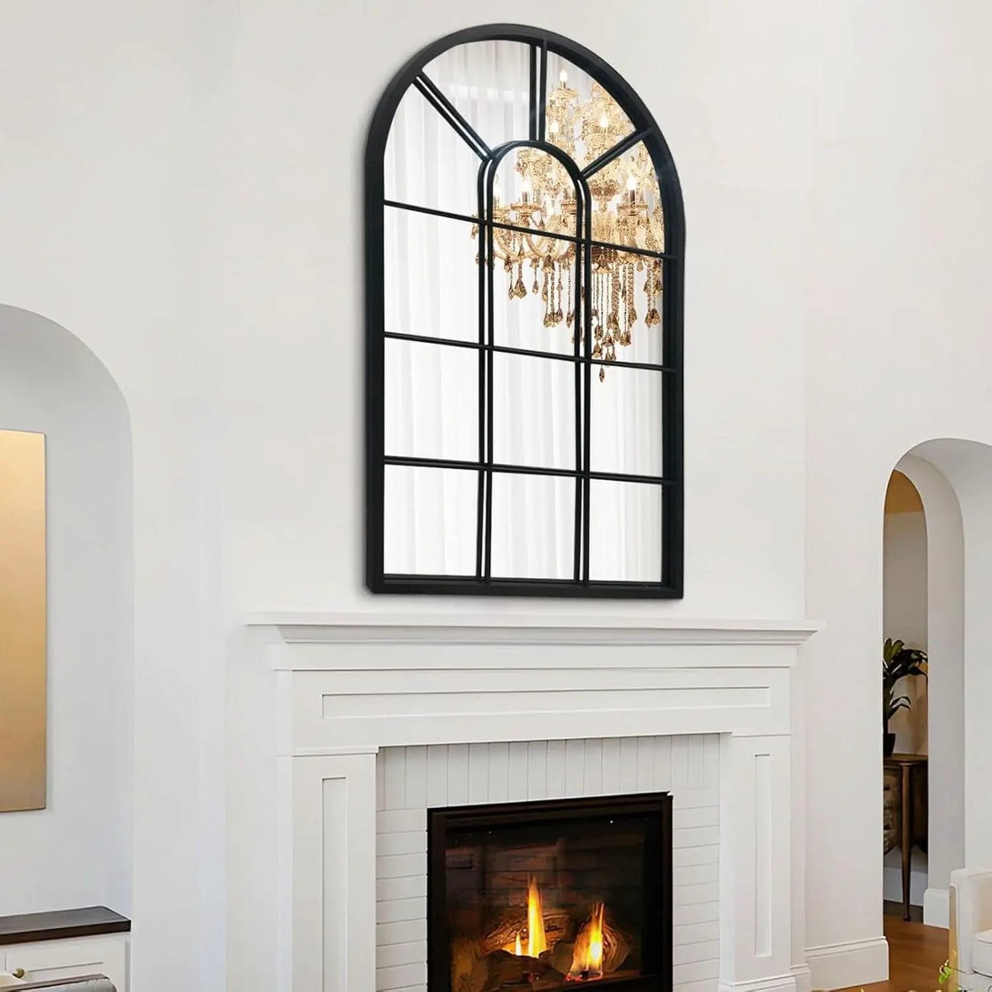 Wall Mirror Black Arched Farmhouse 41.3 x 24 x 1 Inches from PriceLows™