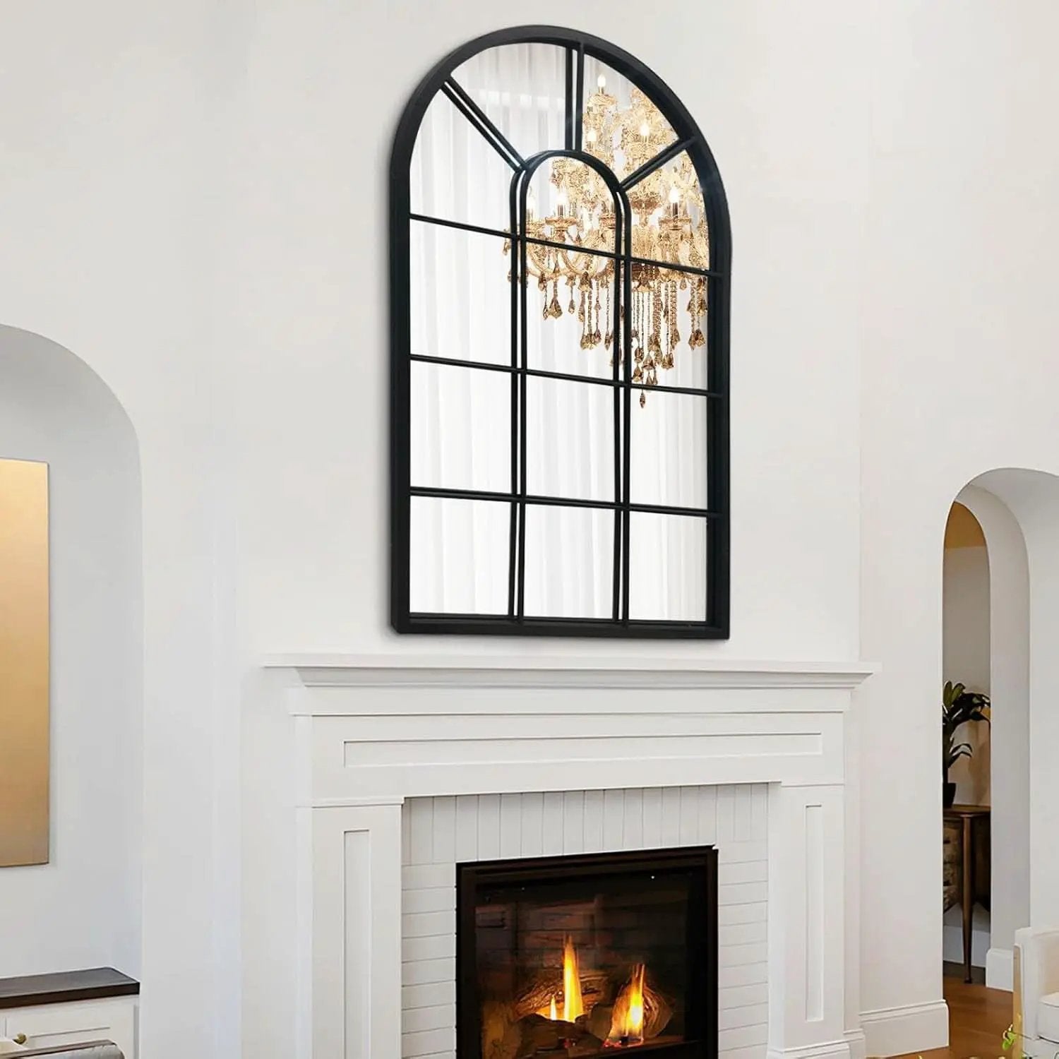 Wall Mirror Black Arched Farmhouse 41.3 x 24 x 1 Inches from PriceLows™