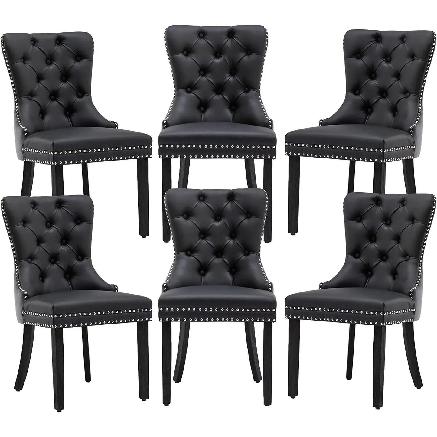 Velvet Dining Chairs Set Of 6 Black And Dark Grey Nailhead Trim from PriceLows™