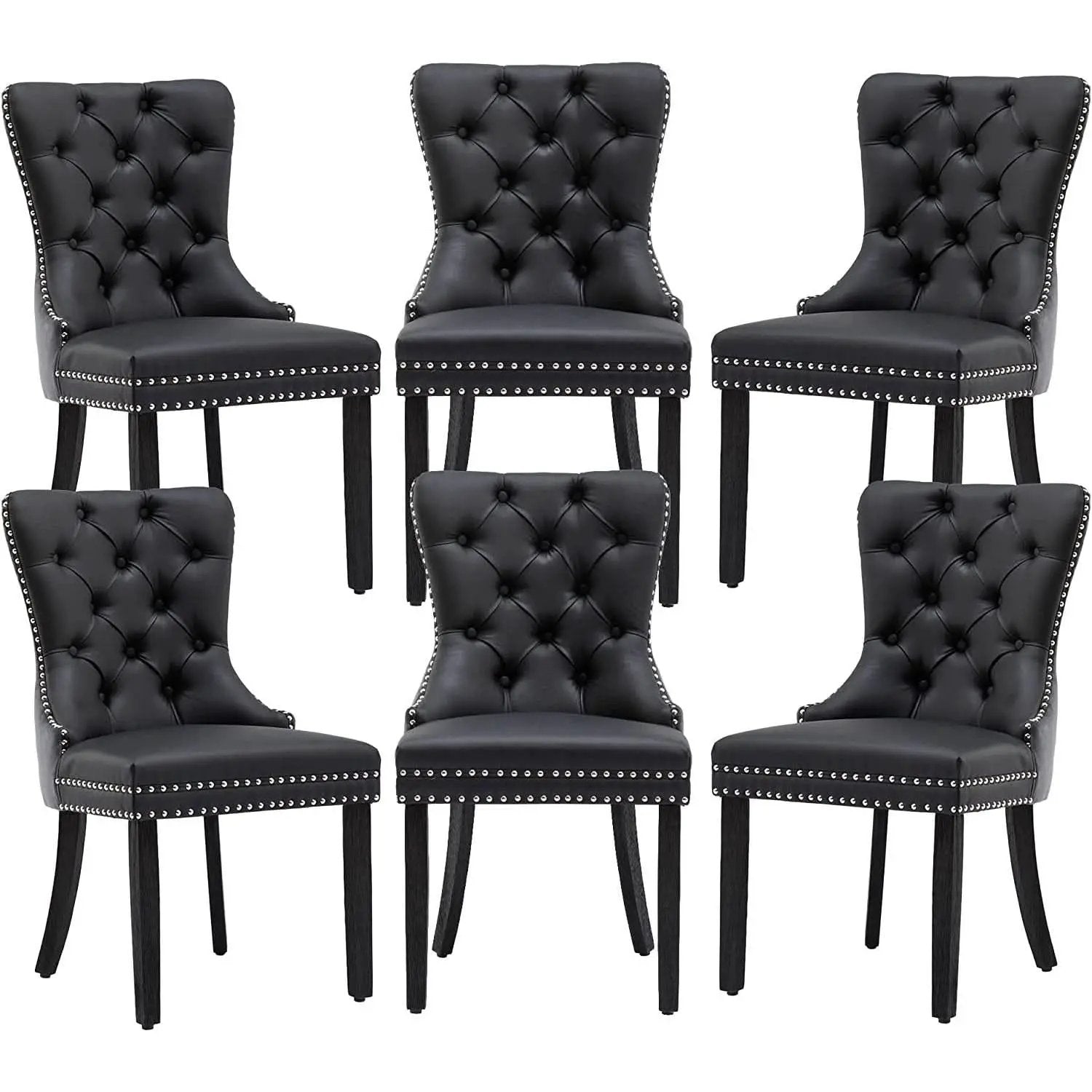 Velvet Dining Chairs Set Of 6 Black And Dark Grey Nailhead Trim from PriceLows™