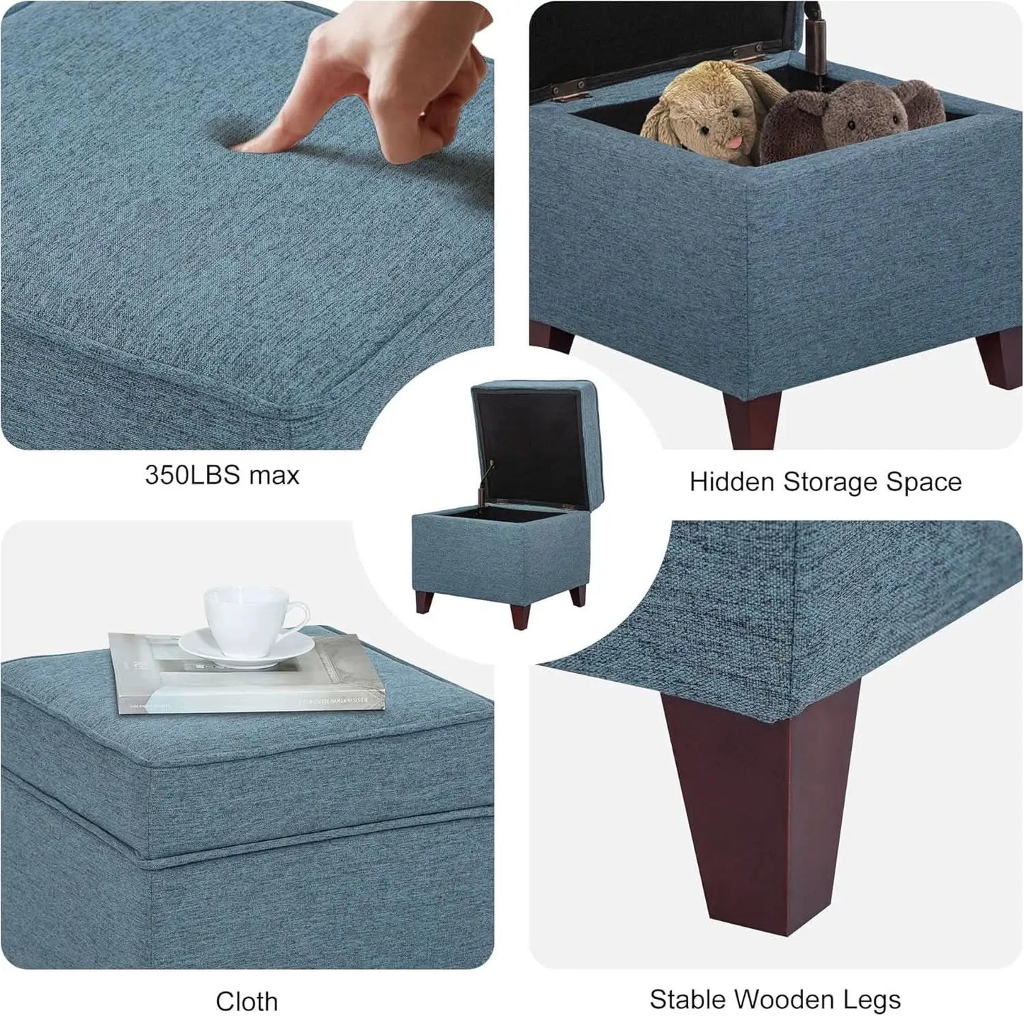 Seventeen Inch Electric Blue Storage Ottoman Hinged Lid from PriceLows™