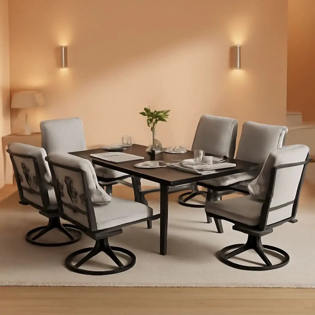 7 Piece Patio Dining Set For 6 With Swivel Chairs And Olefin Cushions from PriceLows™