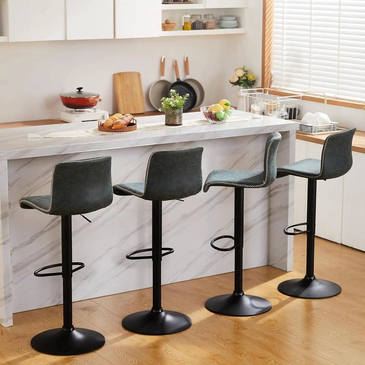 Teal Bar Stools Set Of 3 Adjustable Height 24 To 32 Inches from PriceLows™