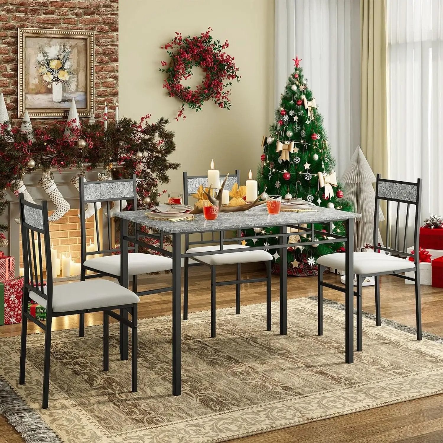 Grey Faux Marble Dining Table Set For 4 With Padded Chairs from PriceLows™