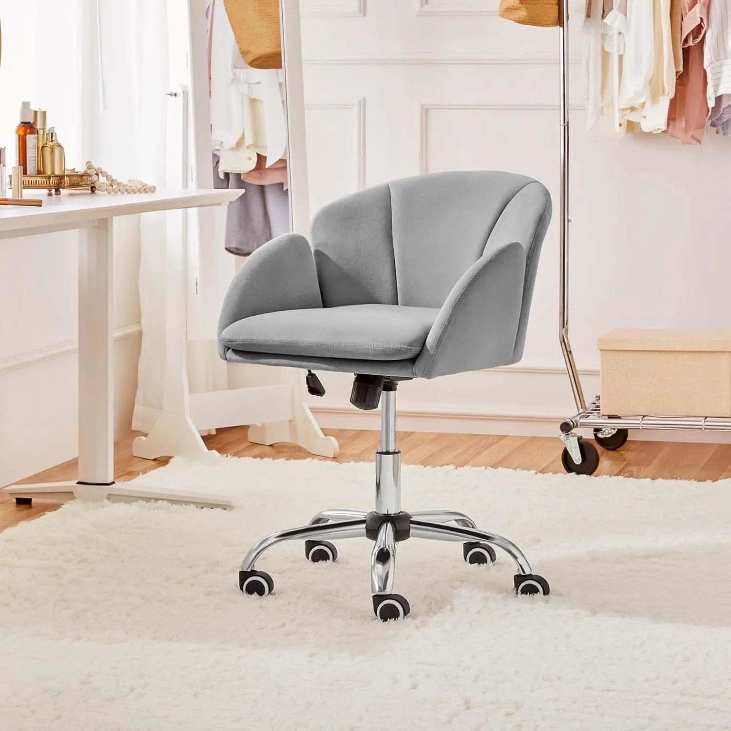 Velvet Desk Chair Armrests Light Gray Modern Office Chair from PriceLows™