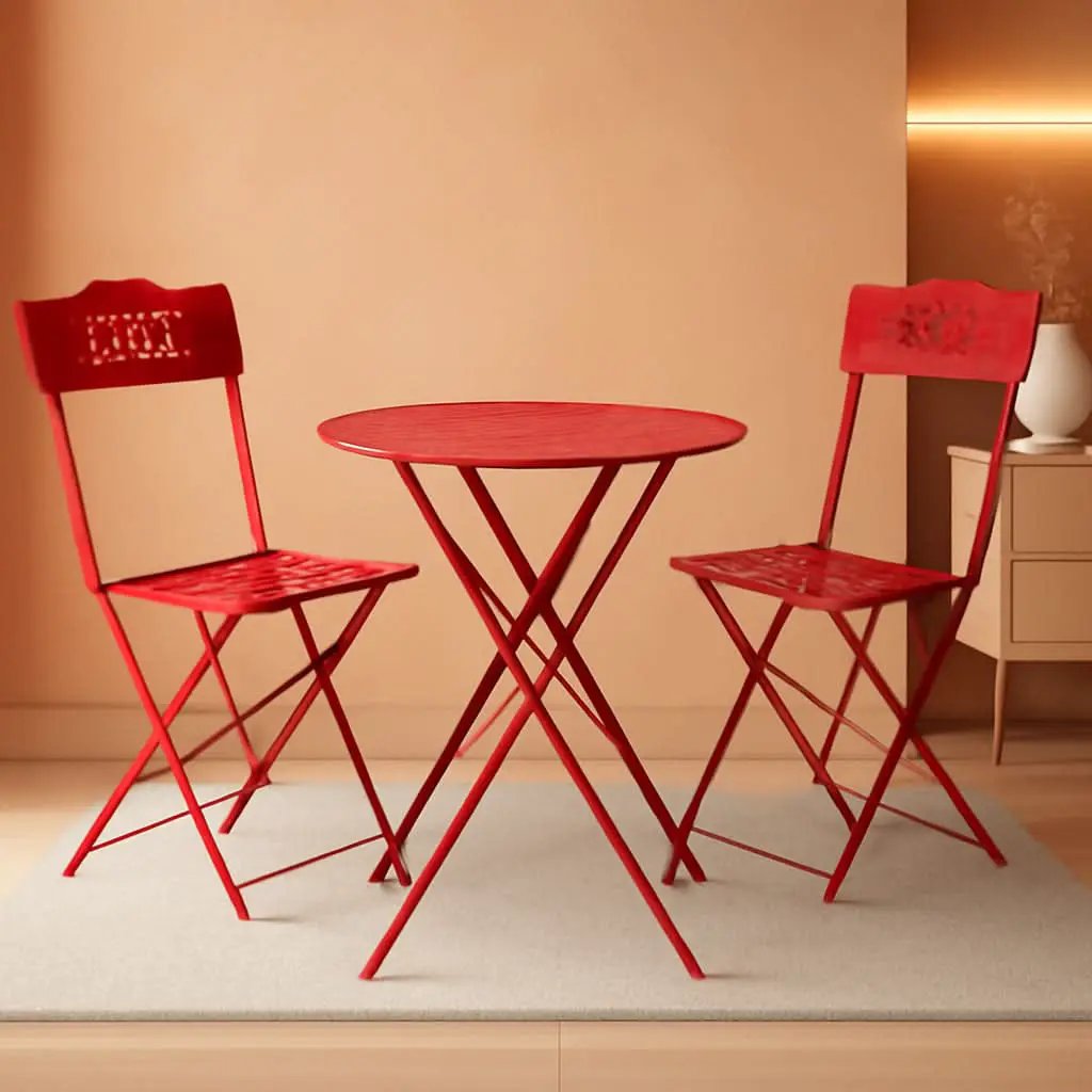 Indoor Outdoor 3 Piece Folding Bistro Set Red Table Chairs from PriceLows™