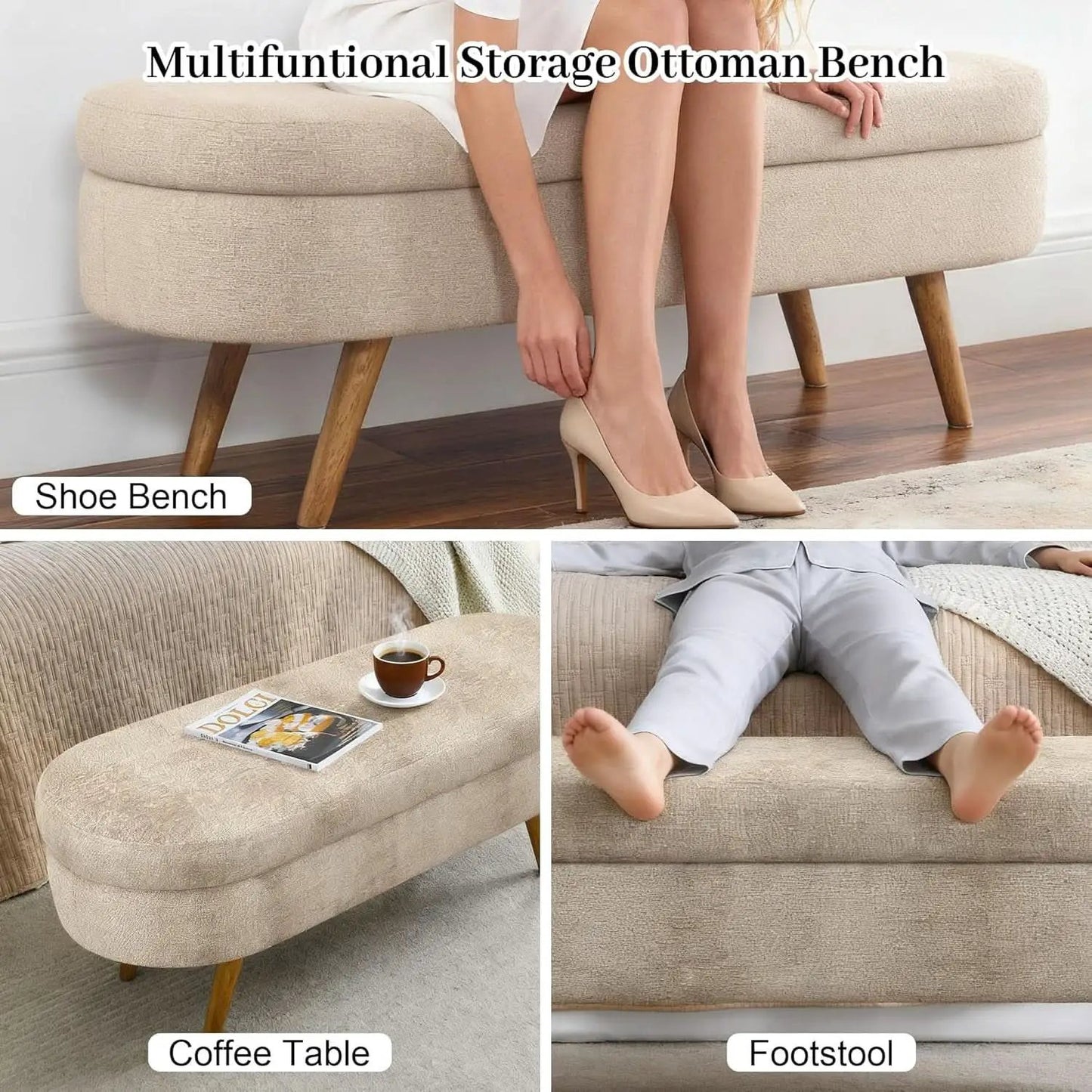 43-Inch Upholstered Storage Ottoman Bench With Hinge from PriceLows™