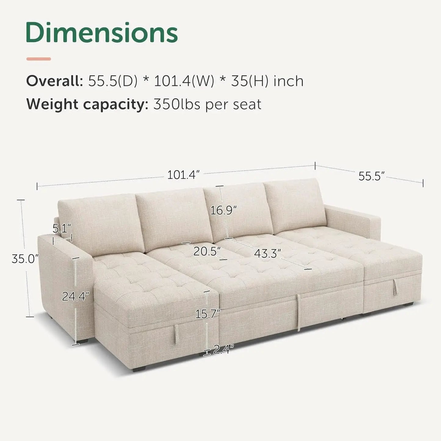 Beige Modular Sleeper Sectional Couch With Storage from PriceLows™