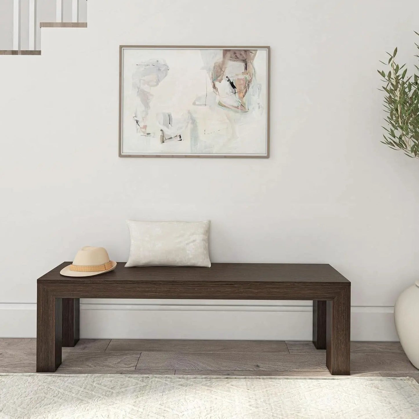 60 Inch Solid Wood Dining Bench Walnut Wirebrush Finish from PriceLows™