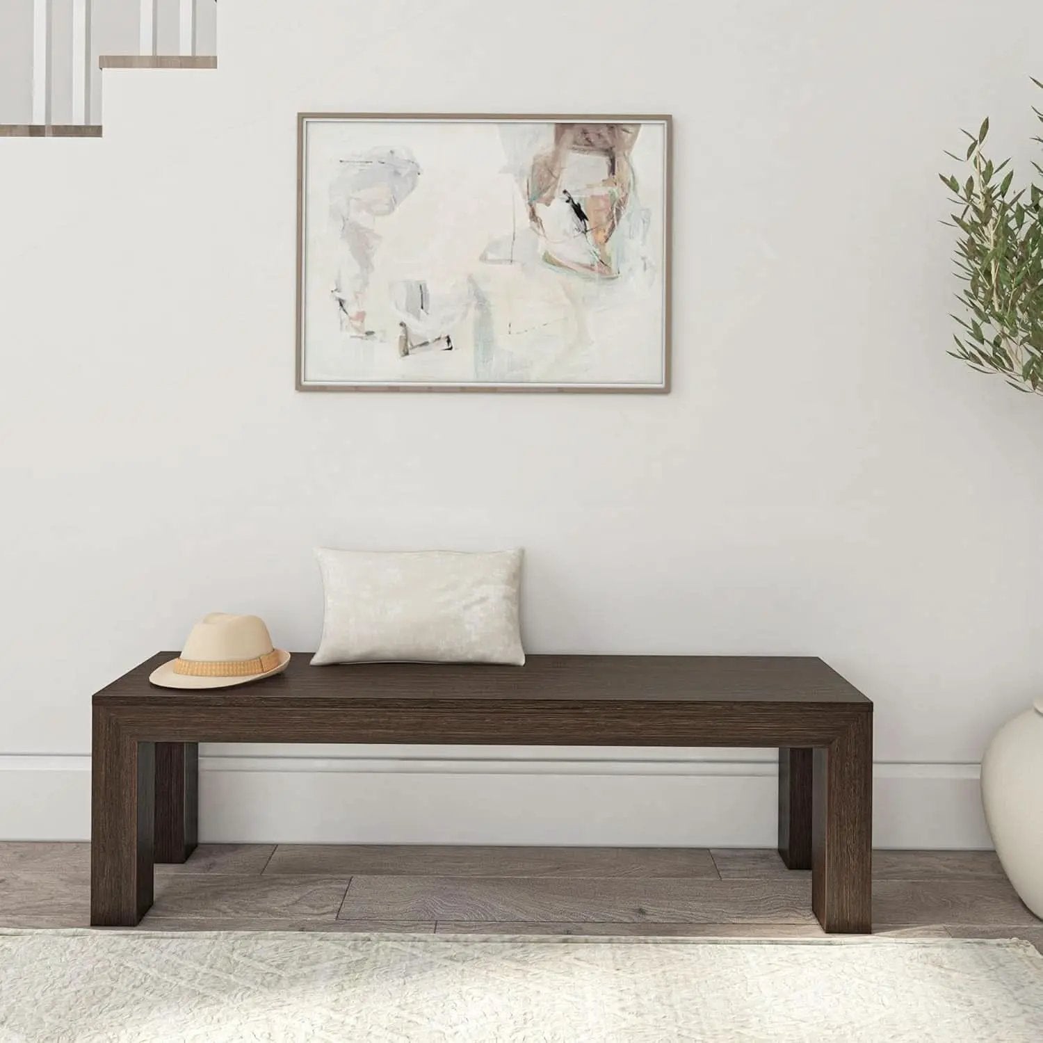 60 Inch Solid Wood Dining Bench Walnut Wirebrush Finish from PriceLows™