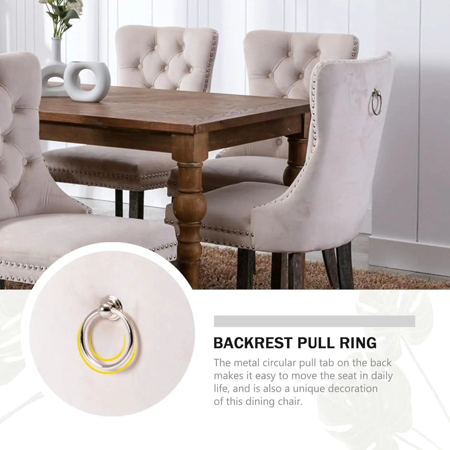 Velvet Dining Chairs Set Of 4 Beige With Ring Pull Trim from PriceLows™