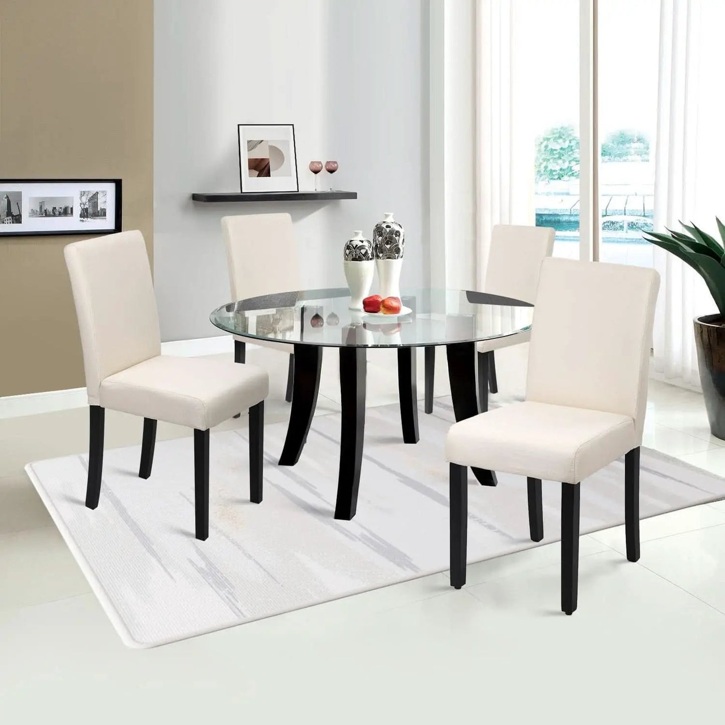 Beige Upholstered Dining Chairs Set Of 4 Modern Fabric from PriceLows™