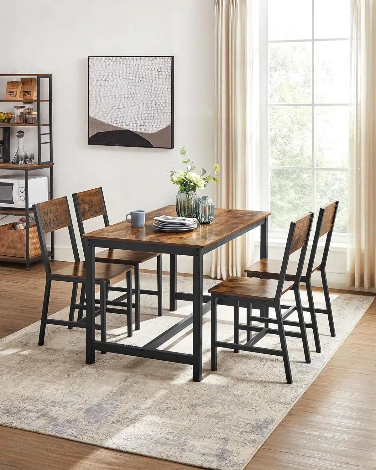 Dining Chair Set of 4 Rustic Brown Chairs With Metal Frame from PriceLows™