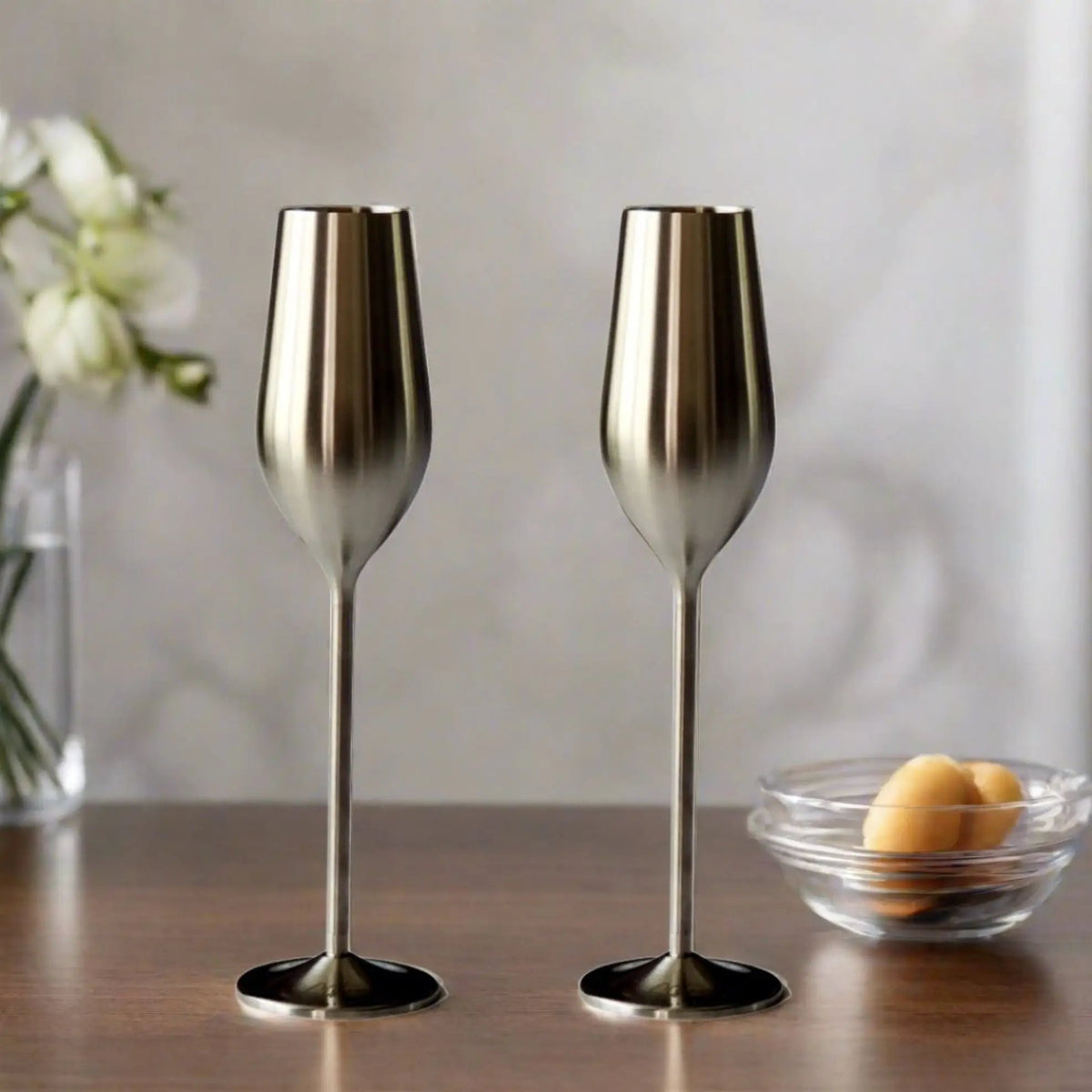 Champagne Flutes | Stainless Steel | Unbreakable Build | Silver Finish