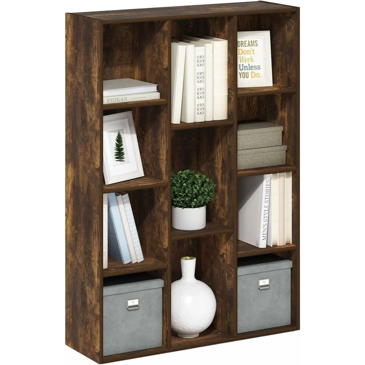 Luder 11-Cube Amber Pine Bookcase For Living Room Storage from PriceLows™