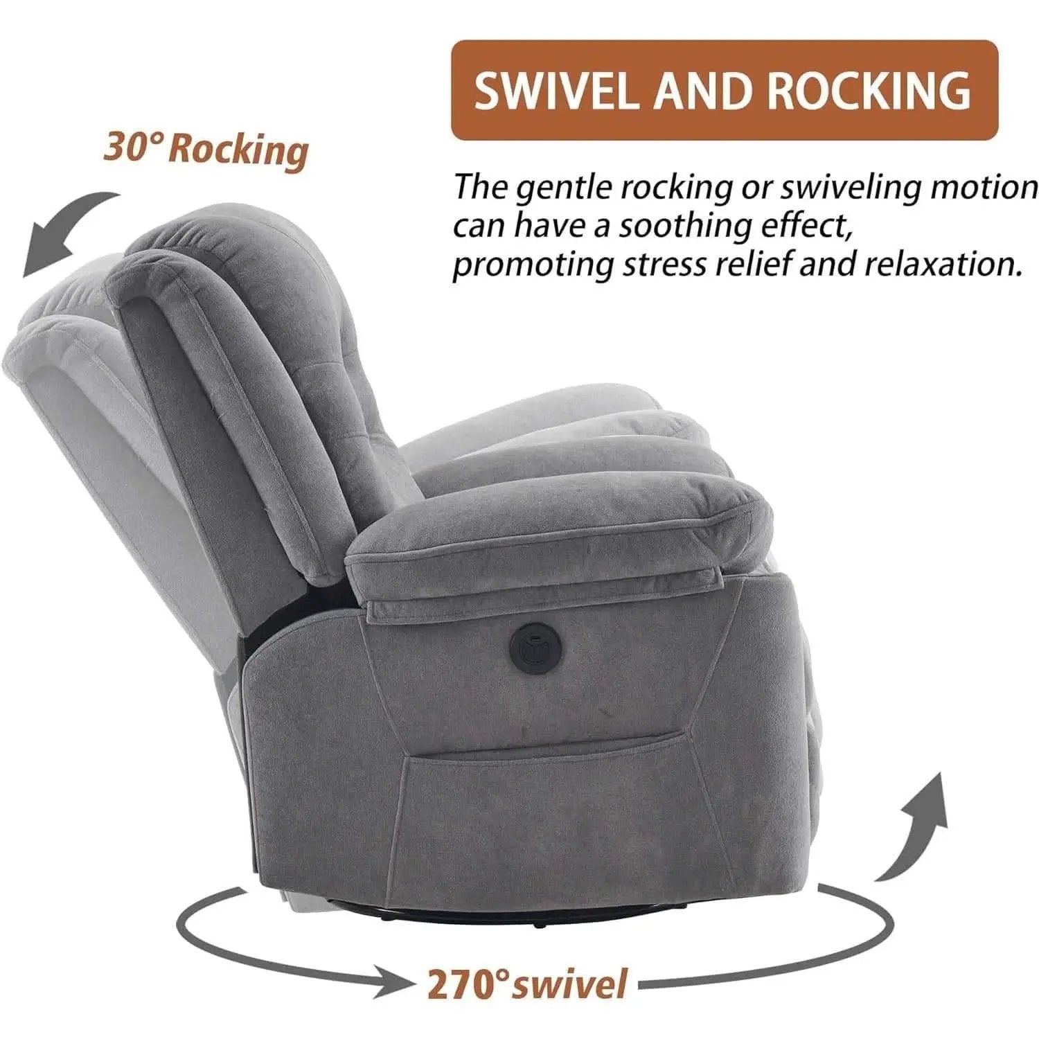 Grey Swivel Recliner With Massage And Heat Therapy from PriceLows™