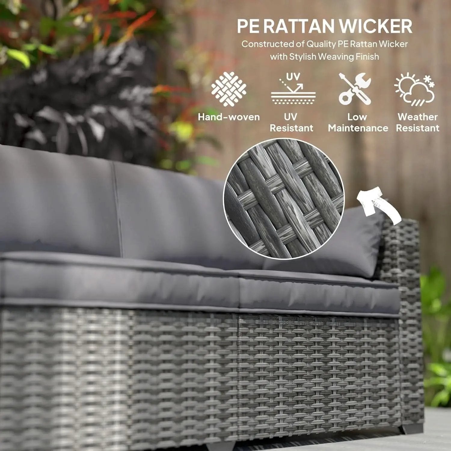 Three Seater Wicker Sofa with Side Tray Tables from PriceLows™