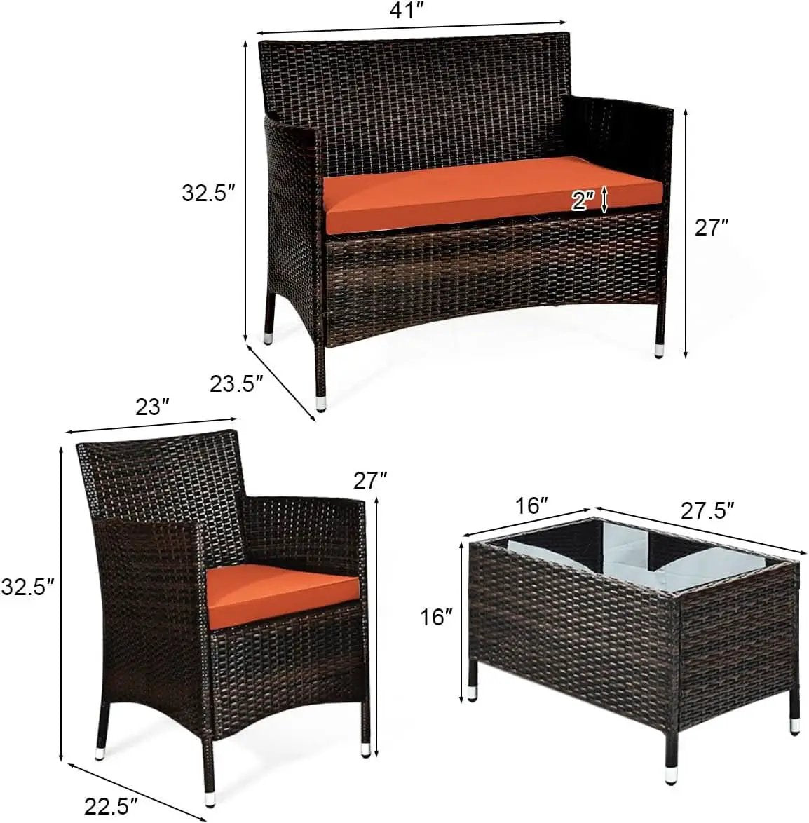 Rattan Patio Set With Cushioned Chairs And Glass Table from PriceLows™